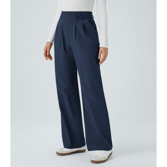 HALARA Pants - Halara High Waist Side Pocket Wide Leg Pants Size L Blue Casual Pull On Waist